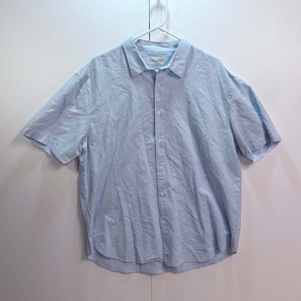 Coastaoro Men's Light Blue Short Sleeve Button Down Shirt XL